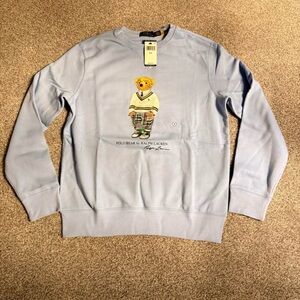 Ralph Lauren Polo Cricket Bear Light Blue Crewneck Fleece Sweater